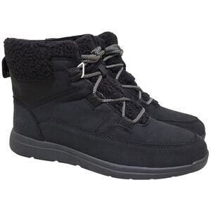JBU Women Combat Hiking Faux Fur Cuff Boots Freeze Size US 8.5M Black Faux Suede